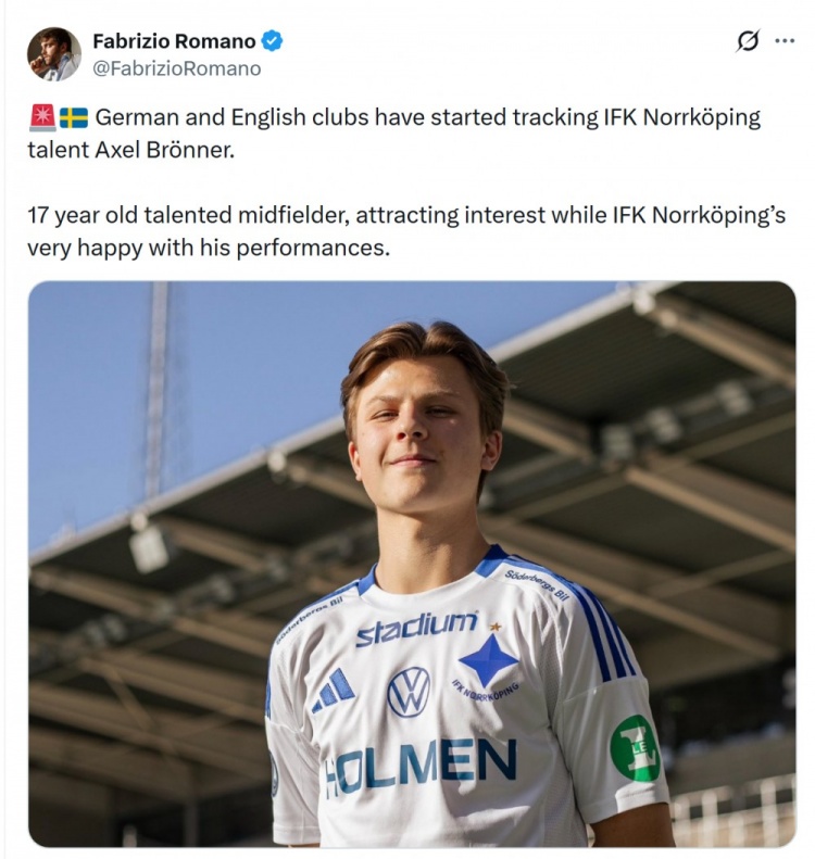 开云体育app-罗马诺：德国、英格兰俱乐部关注北雪平17岁中场布伦纳